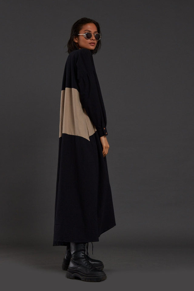 Black & Beige Band Dress - Dress - Mizyana