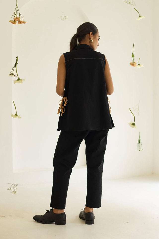 Black Denim Floral Jacket - Jacket - Mizyana