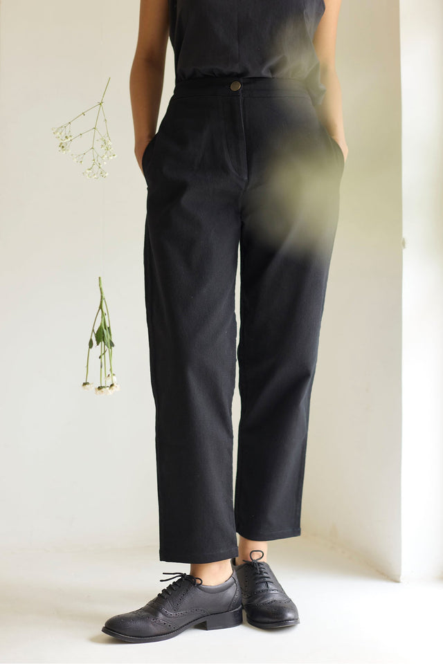 Black Denim Straight Pants - Trousers - Mizyana