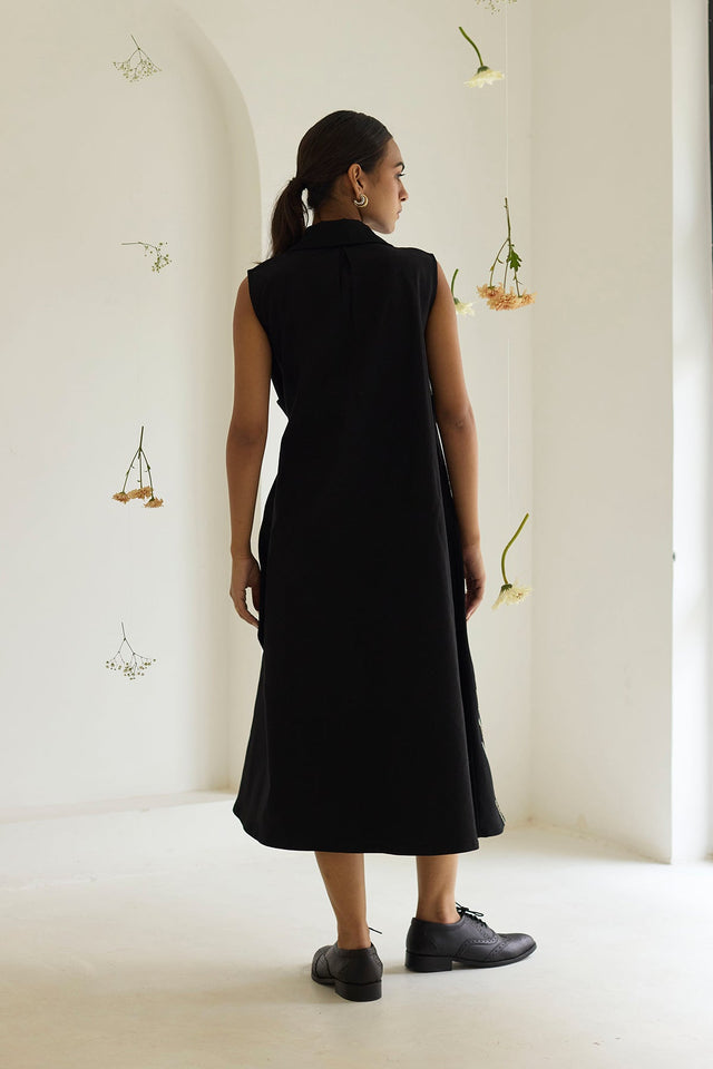 Black Floral Wrap Denim Dress - Dress - Mizyana