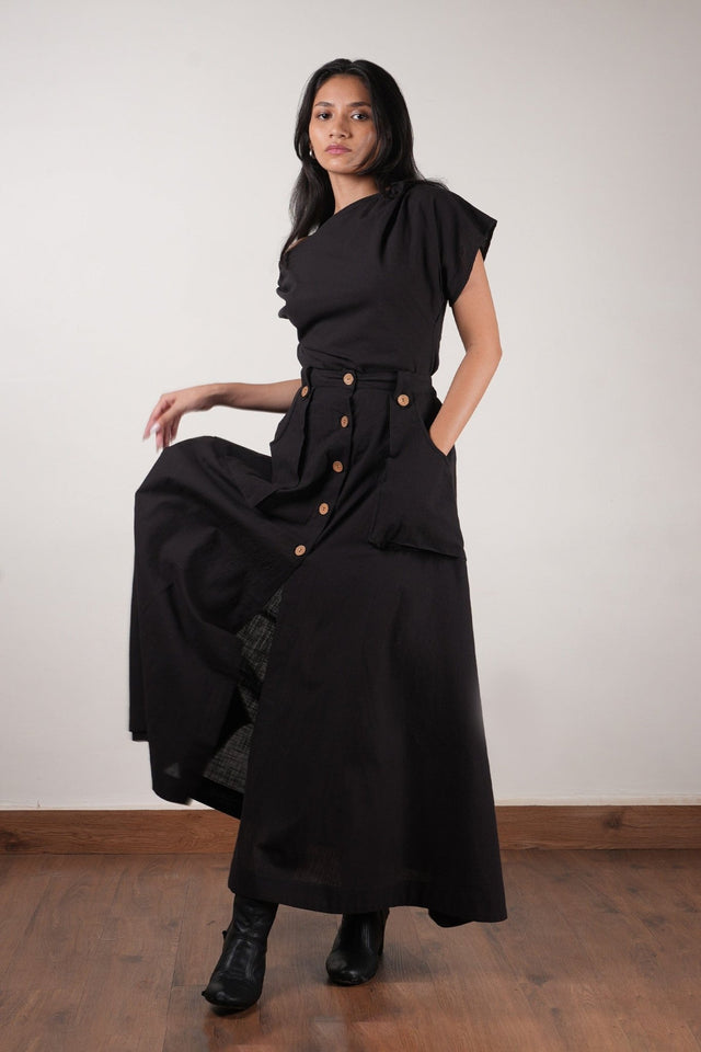 Black One-Shoulder Set (2 PCS) - Two-Piece Set - Mizyana