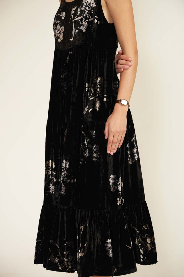Black Tier Discharge Print Dress - Dress - Mizyana