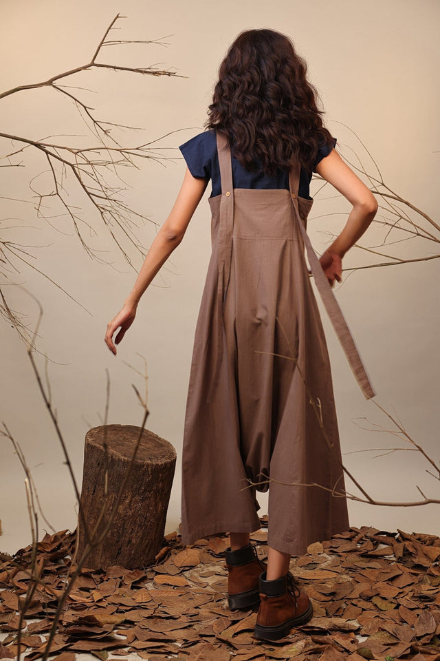 Blue & Beige Dungarees Set (2 PCS) - Two-Piece Set - Mizyana