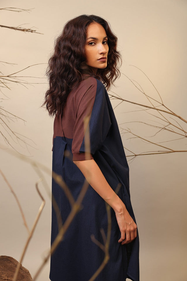Blue & Brown Shirt Tunic - Shirt - Mizyana