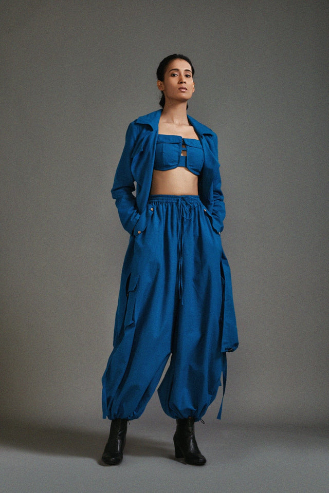 Blue Safari Cargo Trench Set - Two-Piece Set - Mizyana
