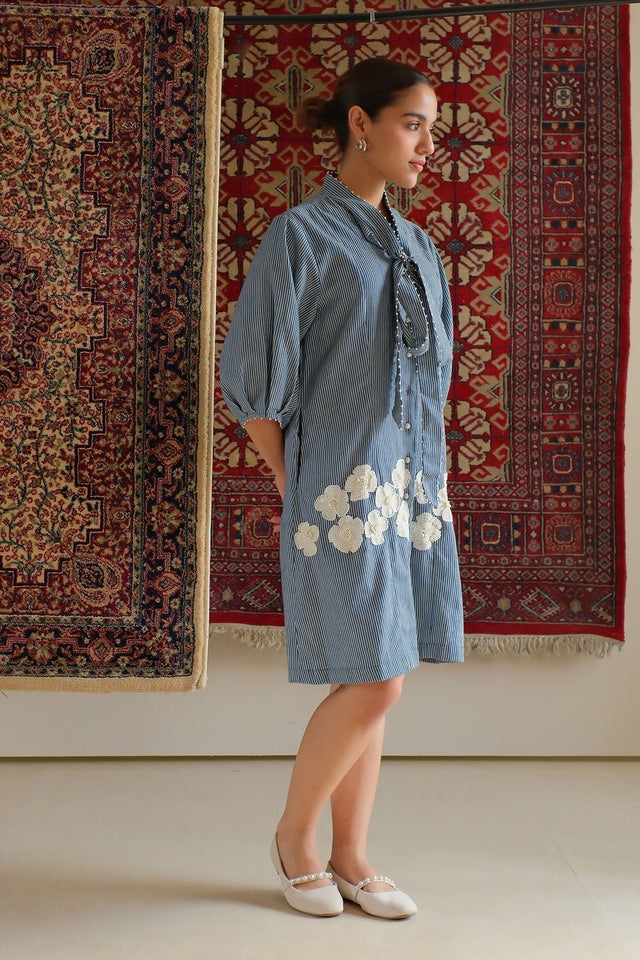 Blue Striped Denim Dress - Dress - Mizyana