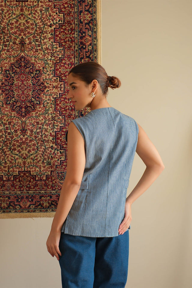 Blue Striped Denim Jacket - Jacket - Mizyana