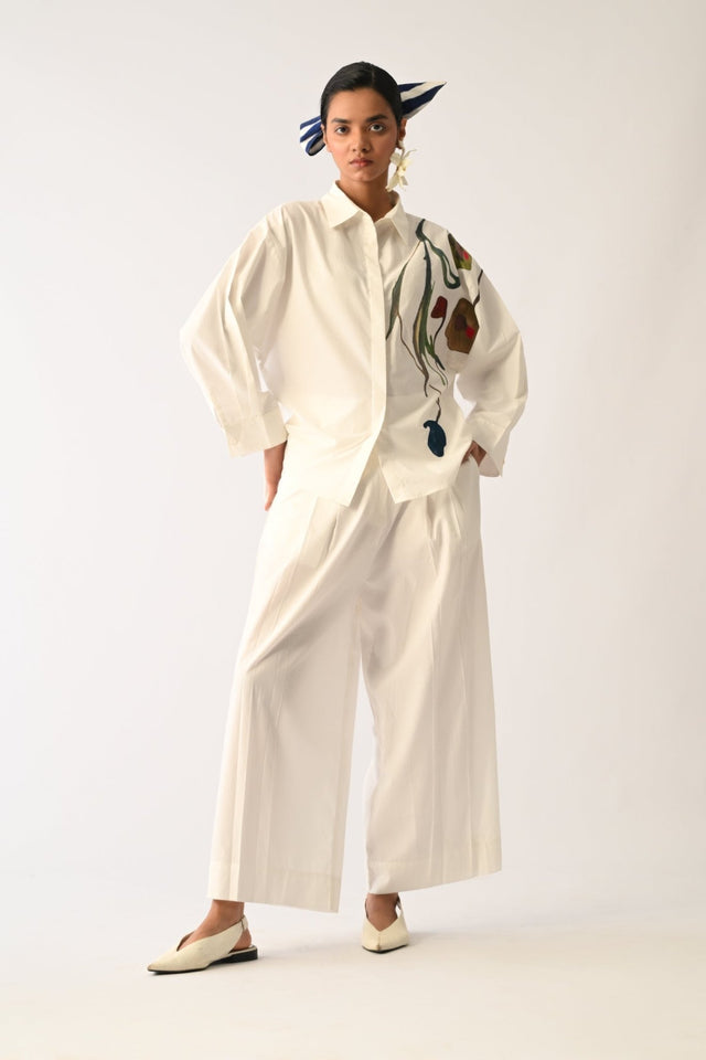 Botanica Ivory Sky Appliqué Shirt Set - Two-Piece Set - Mizyana