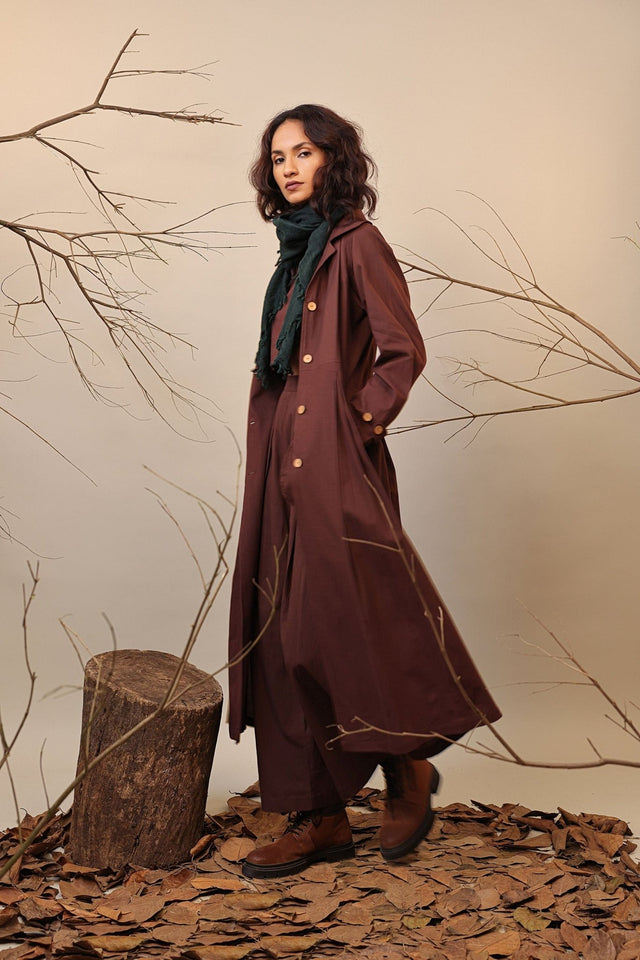 Brown Cali Trench Jacket Set (3 PCS) - Three-Piece Set - Mizyana
