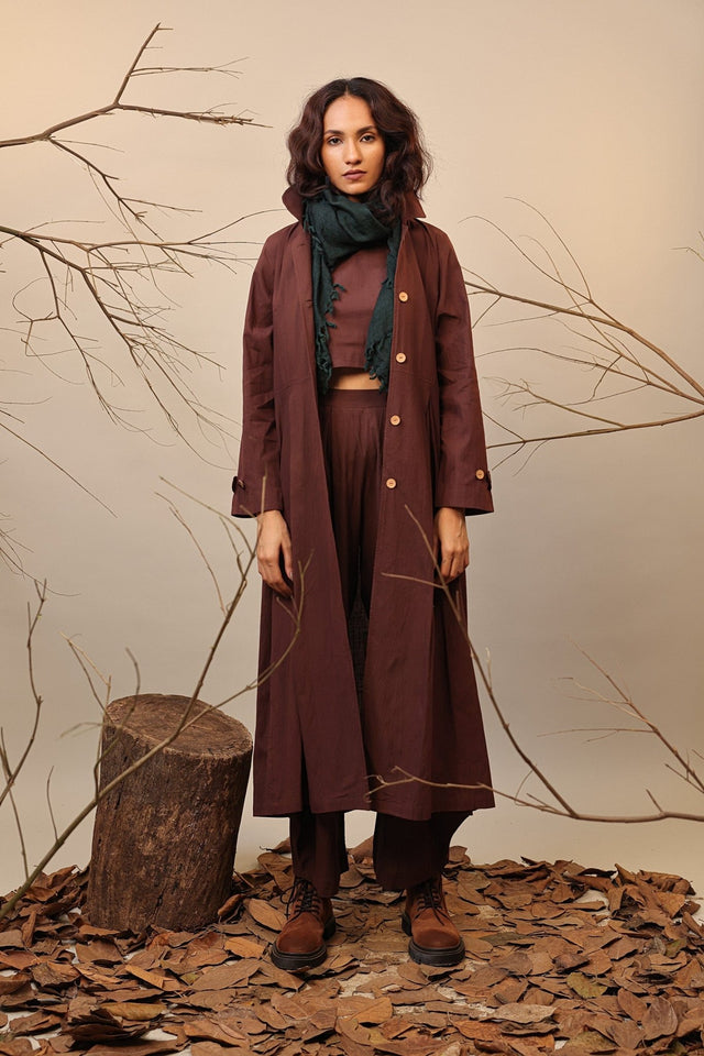 Brown Cali Trench Jacket Set (3 PCS) - Three-Piece Set - Mizyana