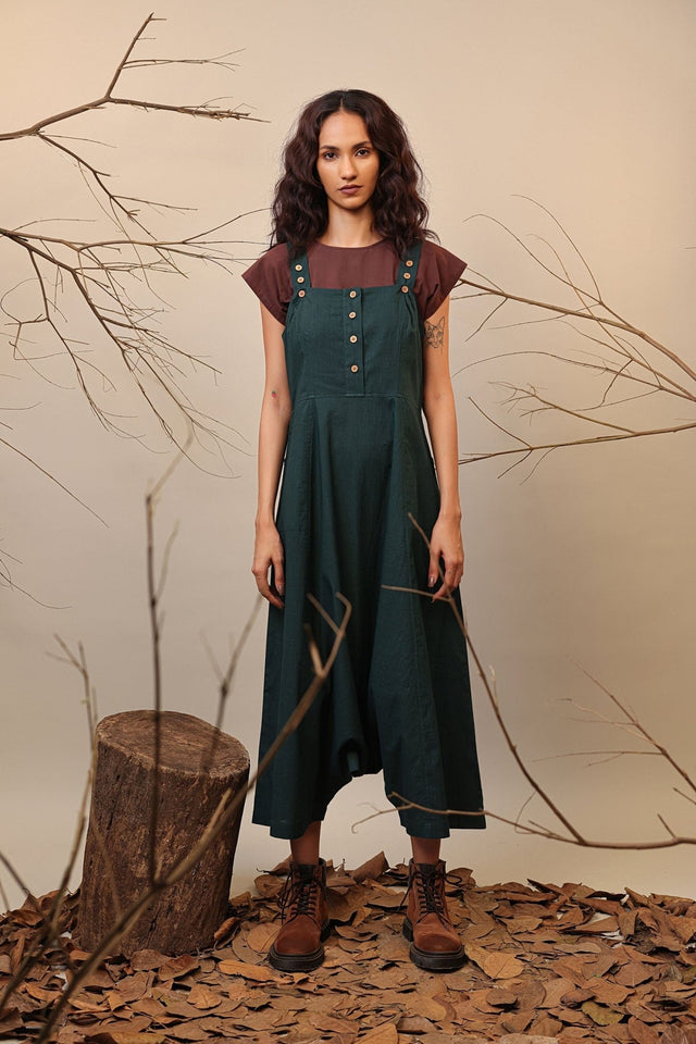 Brown & Green Dungarees Set (2 PCS) - Two-Piece Set - Mizyana
