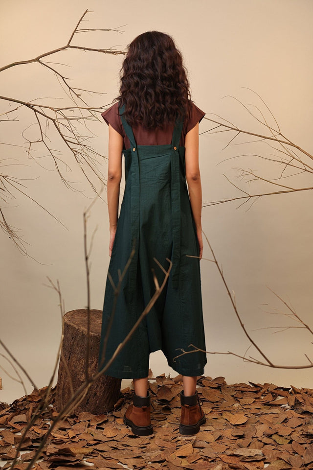 Brown & Green Dungarees Set (2 PCS) - Two-Piece Set - Mizyana