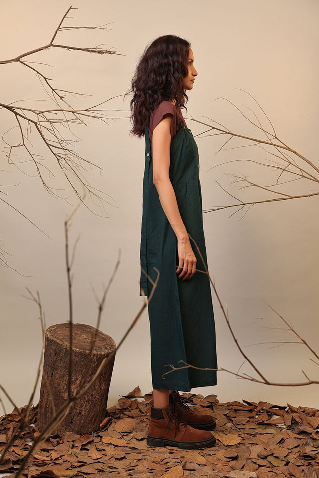 Brown & Green Dungarees Set (2 PCS) - Two-Piece Set - Mizyana