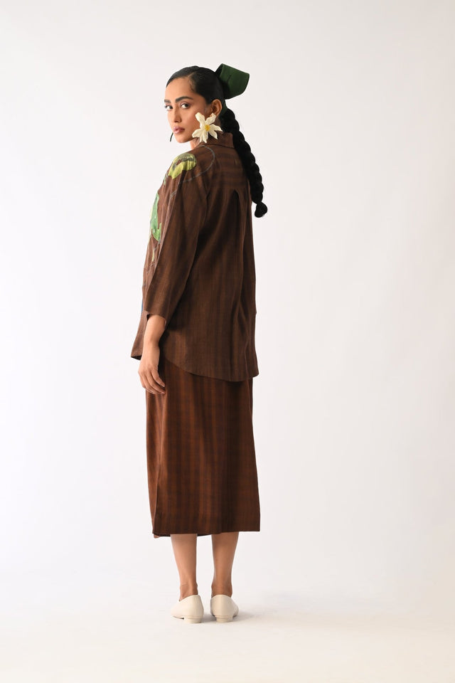 Brown Psyflora Appliqué Shirt - Shirt - Mizyana
