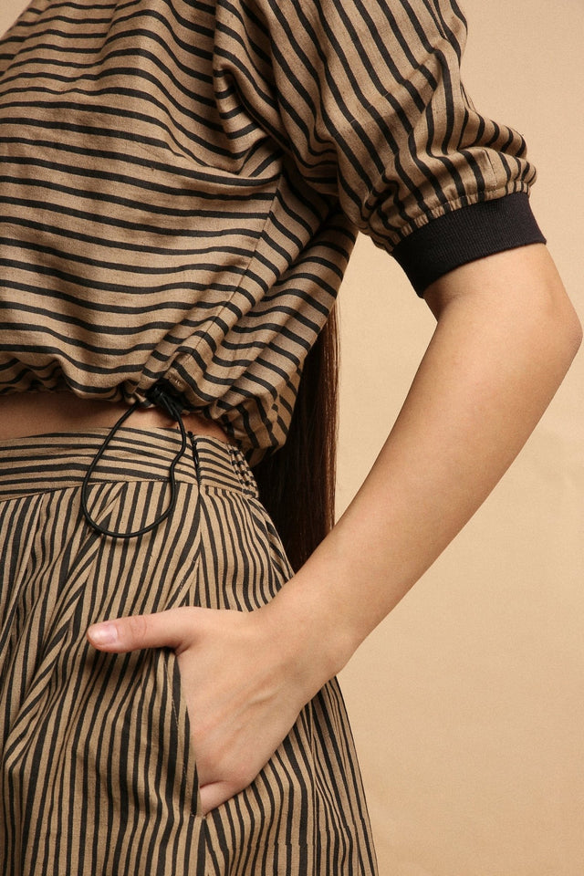 Brown Thin Striped New Sphara Crop Top - Shirt - Mizyana