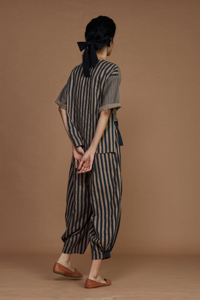 Brown with Charcoal Striped CB Ekin Co-Ord Set - Co-ord Set - Mizyana