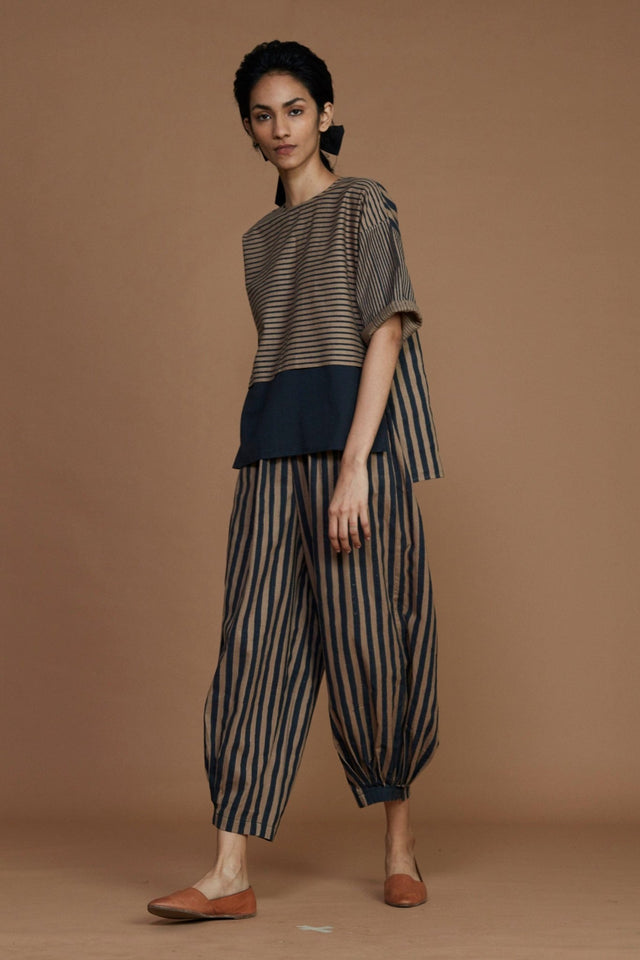 Brown with Charcoal Striped CB Ekin Co-Ord Set - Co-ord Set - Mizyana
