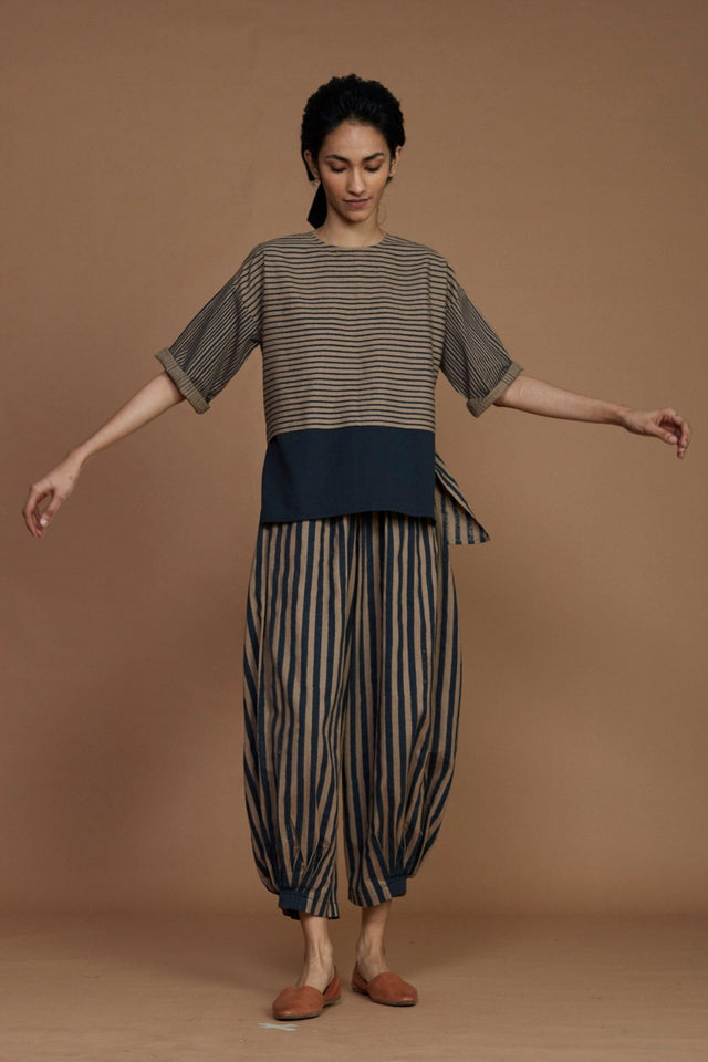Brown with Charcoal Striped CB Ekin Co-Ord Set - Co-ord Set - Mizyana