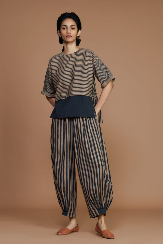 Brown with Charcoal Striped CB Ekin Top - Shirt - Mizyana