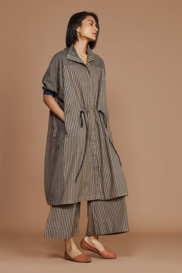Brown With Charcoal Striped Kaftan Dress - Dress - Mizyana