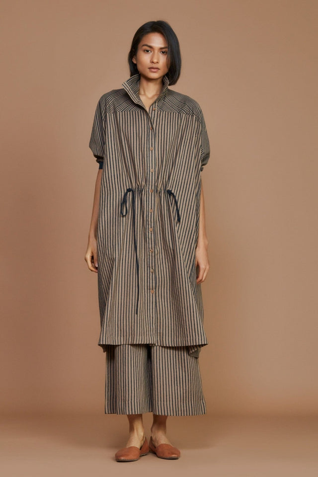 Brown With Charcoal Striped Kaftan Dress - Dress - Mizyana