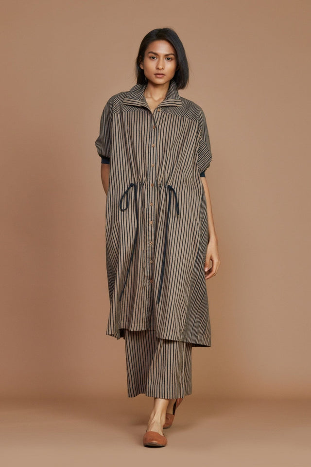 Brown With Charcoal Striped Kaftan Dress - Dress - Mizyana