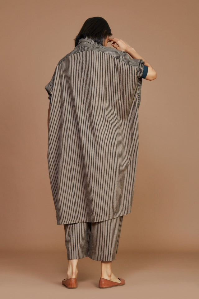 Brown With Charcoal Striped Kaftan Dress - Dress - Mizyana