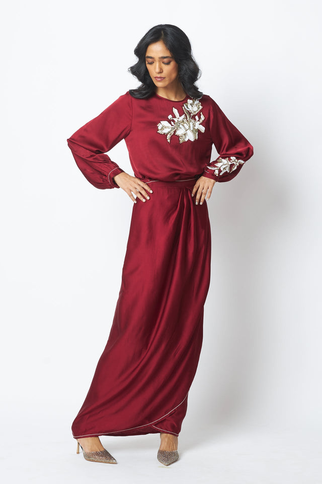 Cathy - One Piece Blouson Drape Skirt - Dress - Mizyana