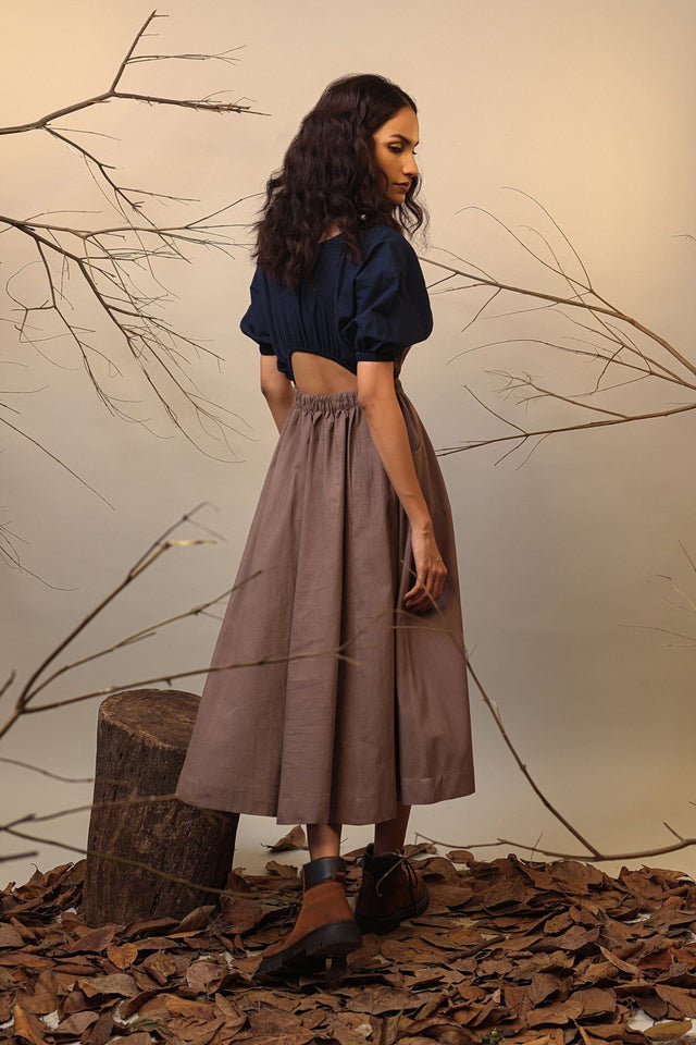 CB Beige & Blue Sphara Dress - Dress - Mizyana