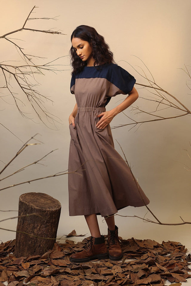 CB Beige & Blue Sphara Dress - Dress - Mizyana