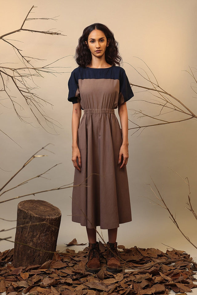 CB Beige & Blue Sphara Dress - Dress - Mizyana