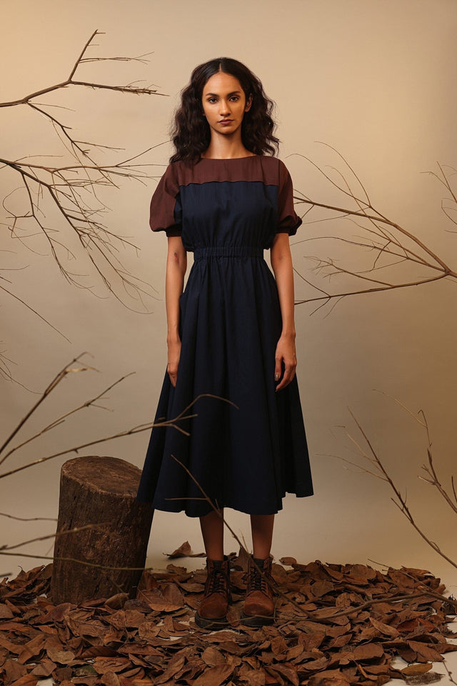CB Blue & Brown Sphara Dress - Dress - Mizyana