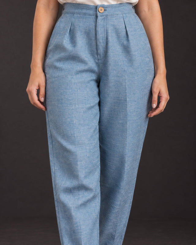Cerulean Khadi Cotton Carrot-Fit Trousers - Trousers - Mizyana