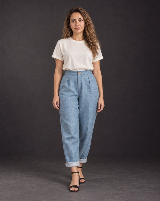 Cerulean Khadi Cotton Carrot-Fit Trousers - Trousers - Mizyana