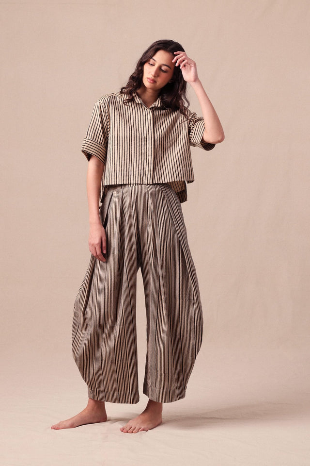 Charcoal Striped Barrel Pants - Trousers - Mizyana