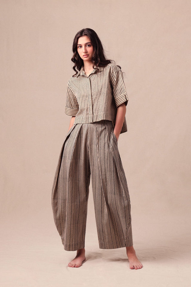 Charcoal Striped Barrel Pants - Trousers - Mizyana