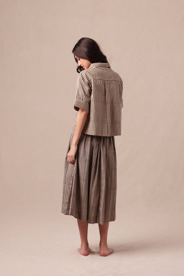 Charcoal Striped Box Pleated Skirt - Skirt - Mizyana