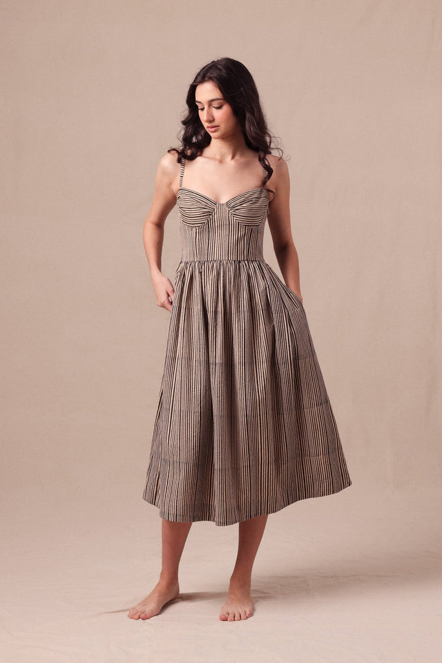 Charcoal Striped Corset Dress - Dress - Mizyana