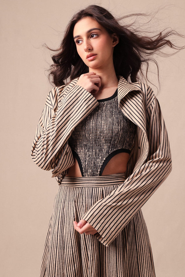 Charcoal Striped Crop Jacket - Jacket - Mizyana