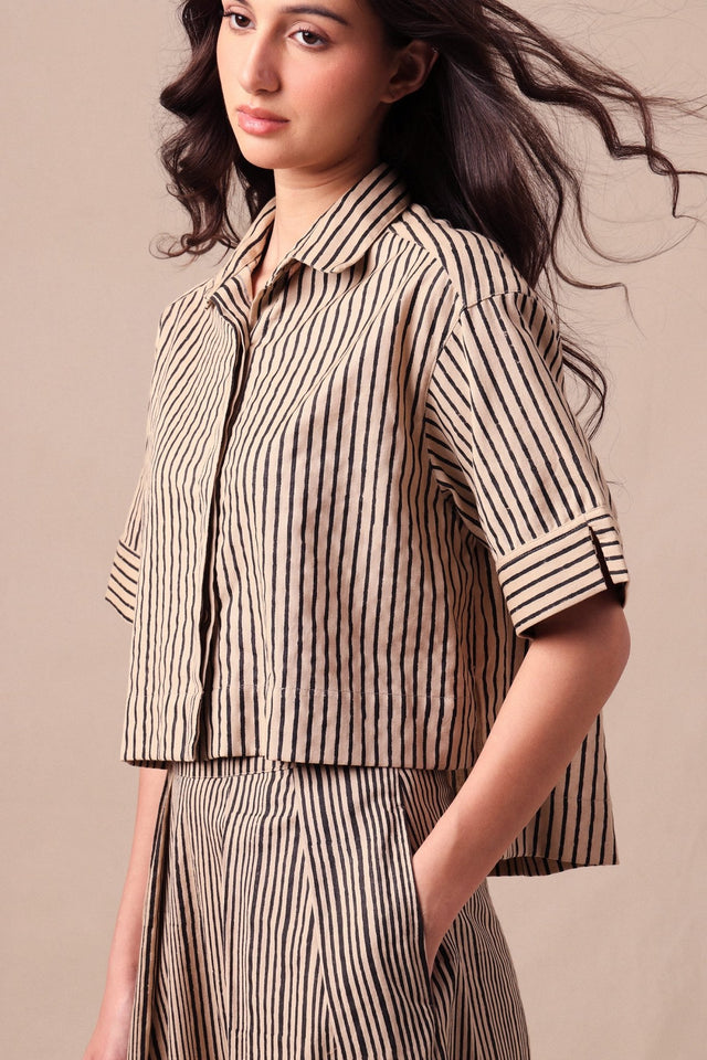 Charcoal Striped Ekin Crop Shirt - Shirt - Mizyana