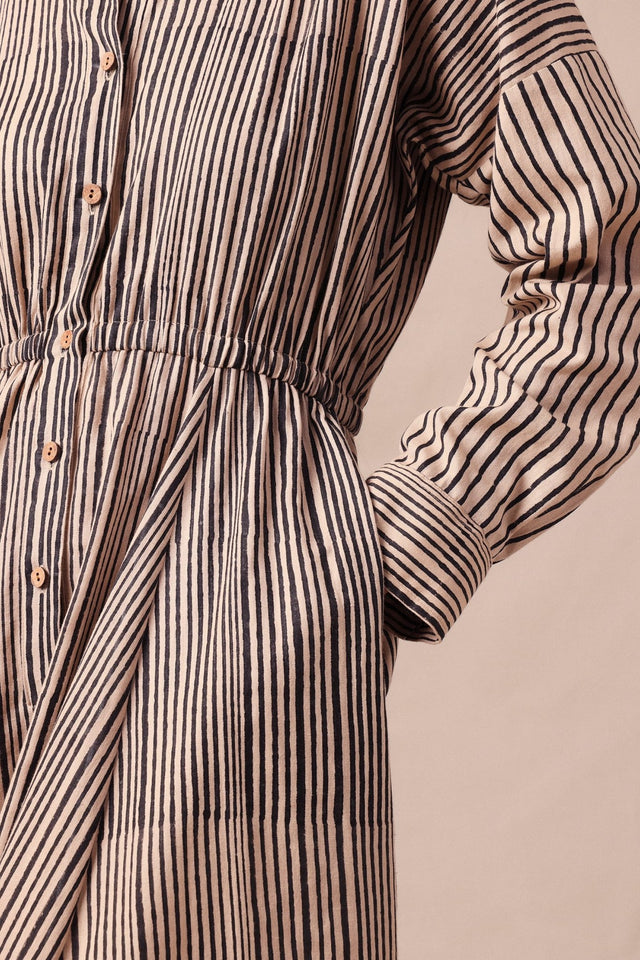 Charcoal Striped Shirt Sphara Jumpsuit - Jumpsuit - Mizyana