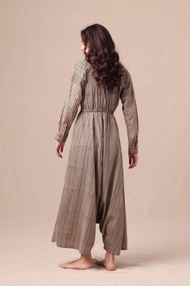 Charcoal Striped Shirt Sphara Jumpsuit - Jumpsuit - Mizyana