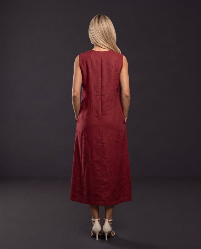 Chili Red Handwoven Mulberry Silk Midi Dress - Dress - Mizyana