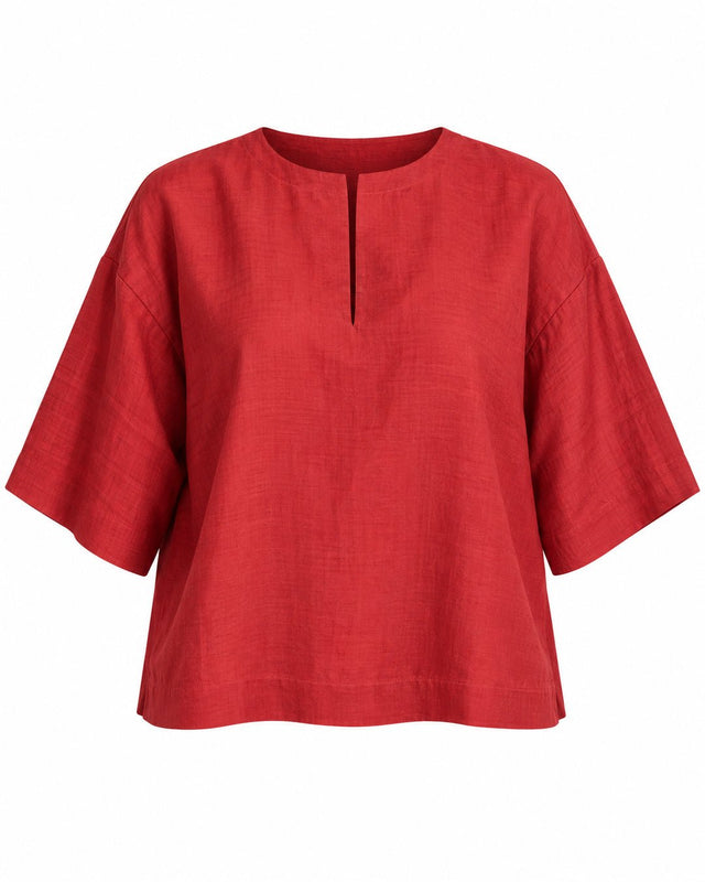 Claret Chili Red Keyhole Handwoven Mulberry Silk Blouse - Blouse - Mizyana