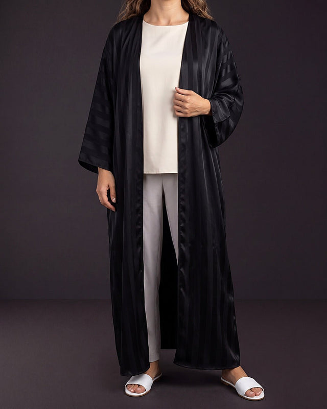 Classic Striped Satin Open Abaya - Abaya - Mizyana