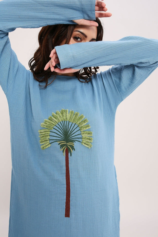 Coco Blue Embroidered Tunic - Shirt - Mizyana