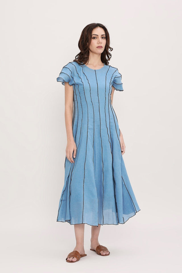 Coco Blue Moss Panelled Dress - Dress - Mizyana