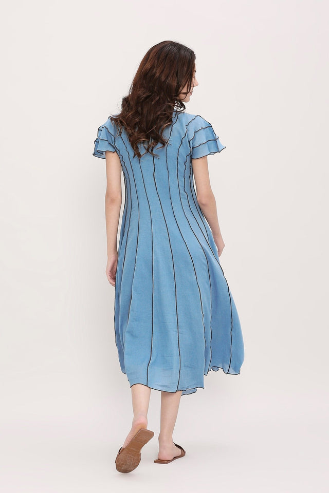 Coco Blue Moss Panelled Dress - Dress - Mizyana