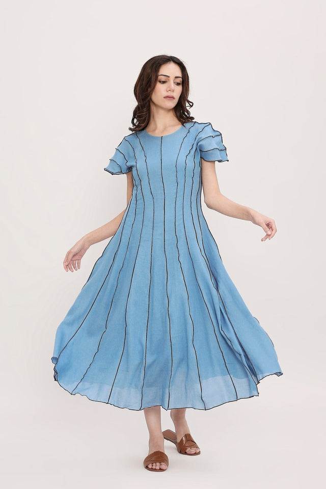 Coco Blue Moss Panelled Dress - Dress - Mizyana