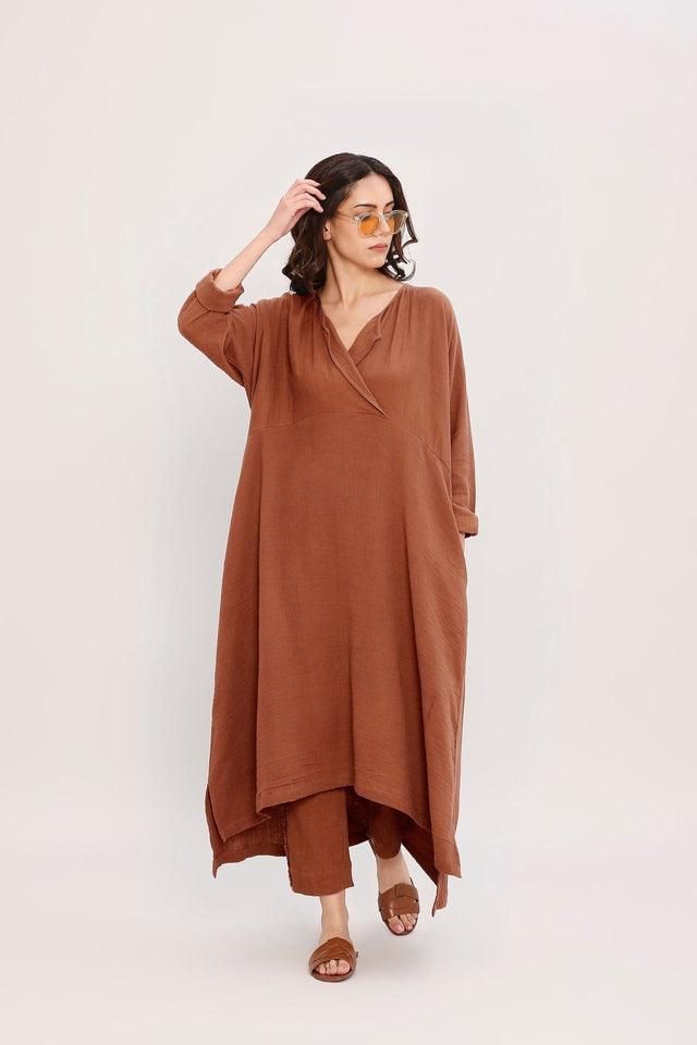 Coco Brown Kaftan Tunic Co-Ord Set (2 PCS) - Co-ord Set - Mizyana